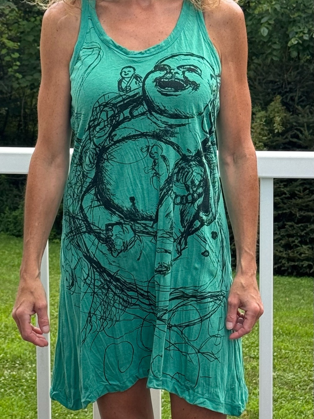 Women’s Teal Graphic Tank Dress - Unbranded